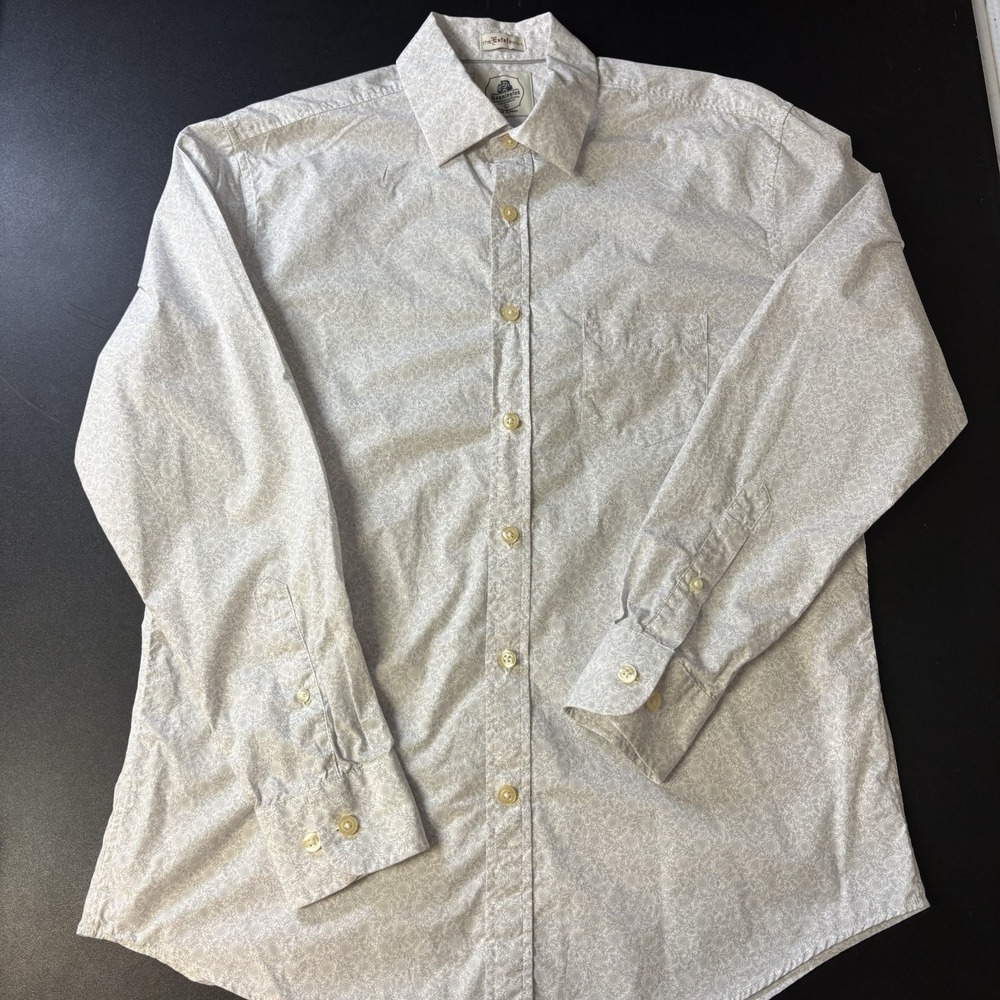 Kennington Floral Pattern White And Light Grey Long Sleeve Button Down Size L